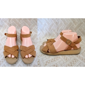 Vintage Strappy Sandals - Boho Hippie Leather Mini Wedges - Rapallo - Size 9