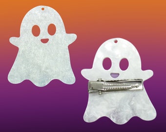 Halloween Hair Clip - Cute Ghost Barrette - Iridescent Glitter Acrylic Accessory