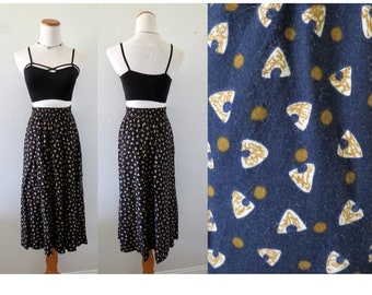 Vintage 80s Midi Skirt - Abstract Print - High Waisted Stretchy Elastic Waist - Size Medium