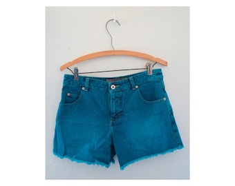 Vintage 90s Shorts - Blue High Waisted Denim Jean Cut Offs - Size Medium