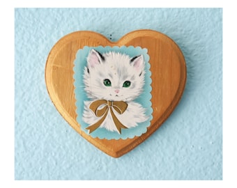 Vintage Kitten Wall Plaque - Retro Inspired Pastel Cats Decor Hanging