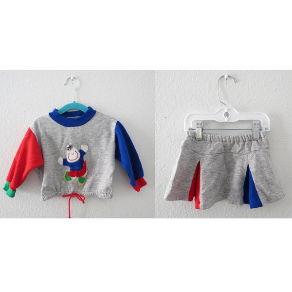 Vintage Girls Outfit Set Sweatshirt & Skirt - Cute 80s Two Piece Outfit - Size 2T