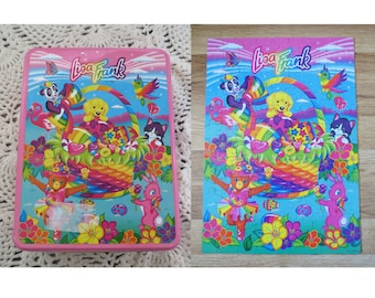 Vintage Lisa Frank Tin with Puzzle - 90s Easter Set - Casey Painter Panda Etc - Neon 1990s Nostalgia