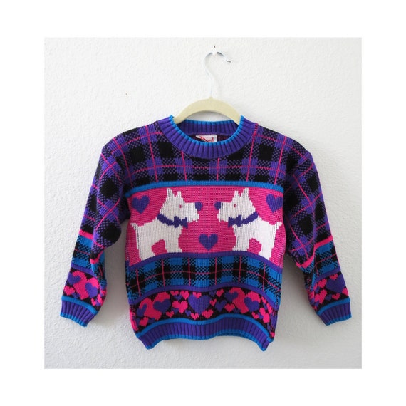 Dog Sweater Vintage Girl's 80s 90s Novelty Print Pullover | Etsy