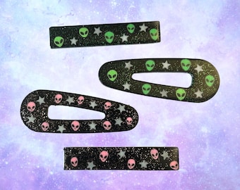 Alien Hair Clip 90s Y2K Space Kawaii Barrettes Glow in the Dark
