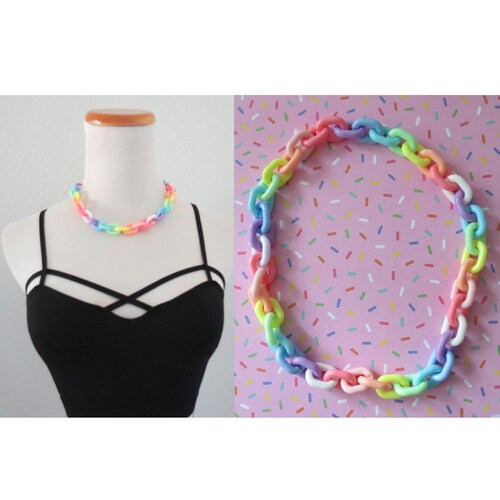 Rainbow Choker Kawaii Plastic Chain Necklace Etsy
