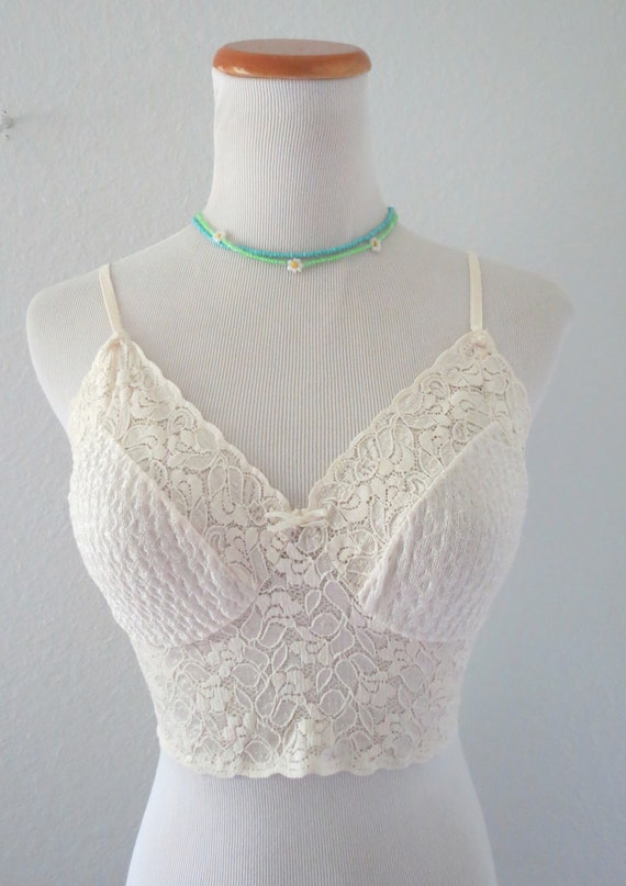 Vintage Lace Bralette 80s Cream Lacy Bra Lingerie… - image 2