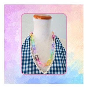 Rainbow Chain Necklace - Acrylic Chunky Chainlink Choker - Choose Your Size