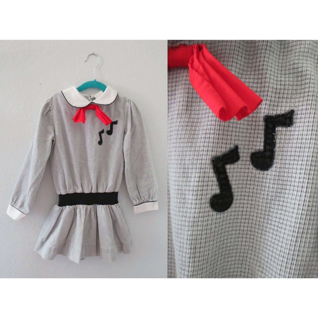 Vintage Girl's Dress 80s Cute Musical Note Drop Waist - Etsy