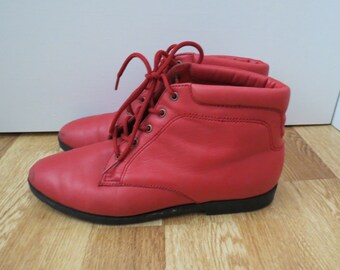 red leather pointed toe booties