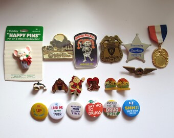 Vintage Pinback Buttons -  Misc. Novelty Enamel Pins - You Choose - Genuine Vintage & Reproduction Pin Button