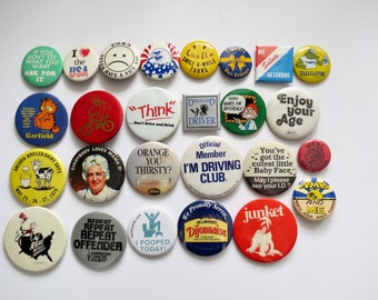 Vintage Pinback Buttons -  Misc. Novelty Pins - You Choose - Genuine Vintage Pin Button