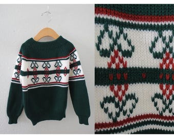 Vintage Boy's Sweater - 80s Abstract Knit Pullover - Size 5 / 6 Small