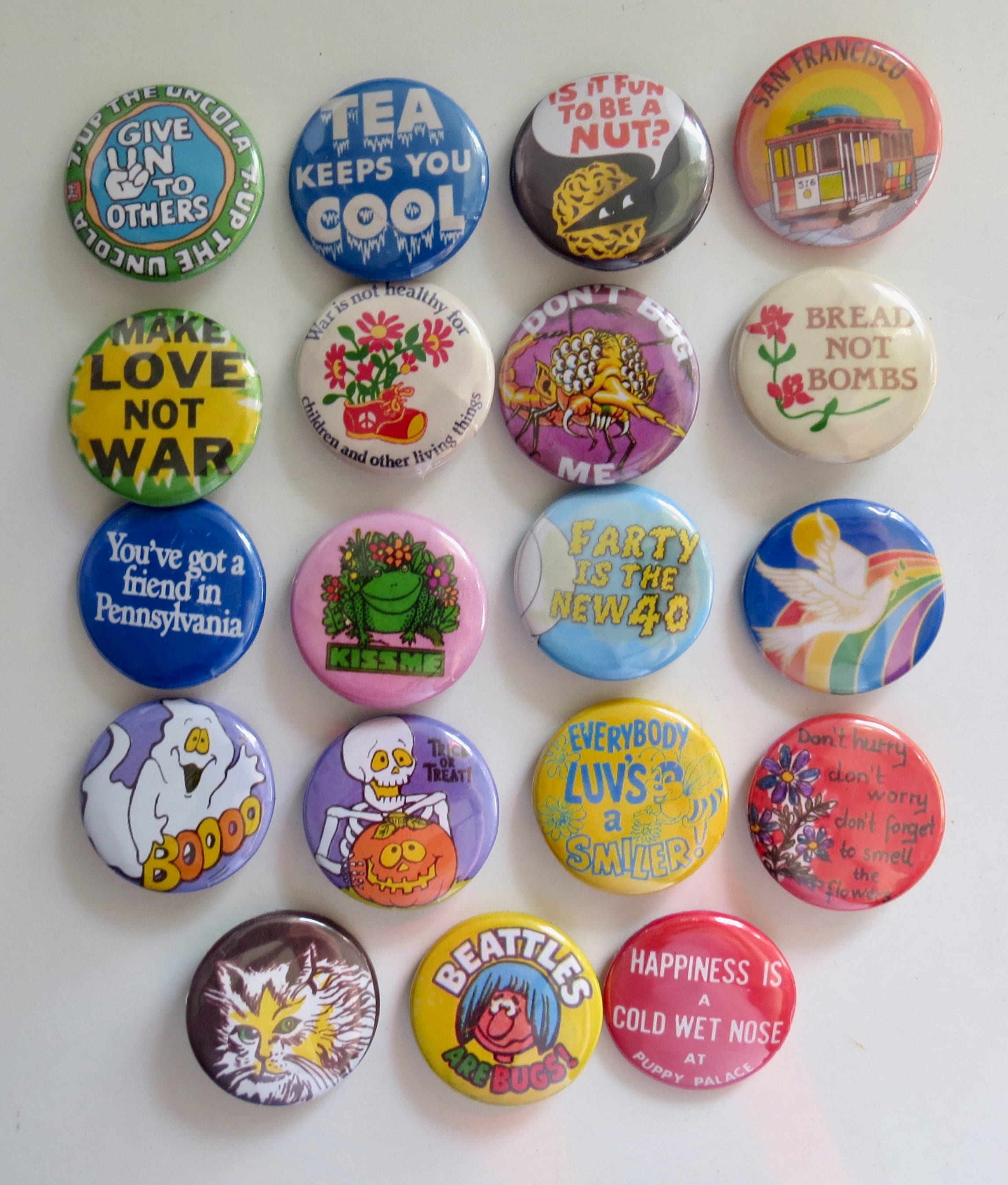 Vintage Style Pinback Buttons - 60s 70s 80s Novelty Pins - You