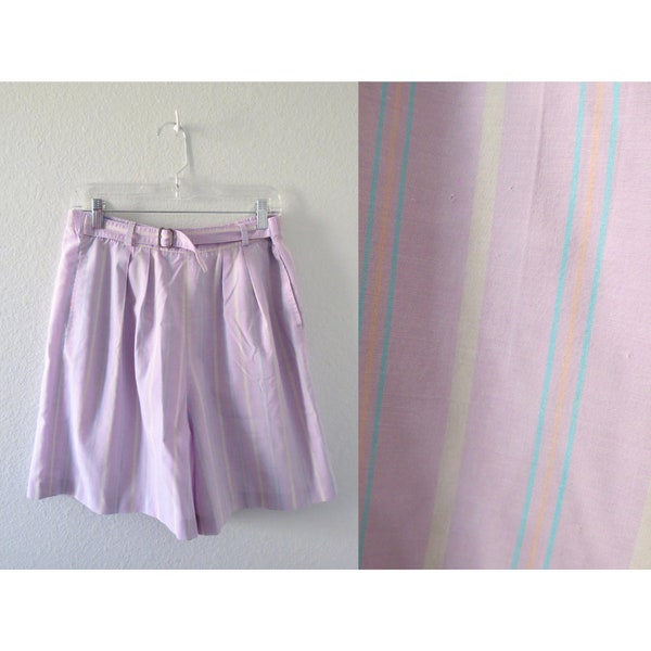 Vintage Pastel Shorts - 80s High Waisted Striped Candy Colored Shorts - Size 10 Large - 31" Waist