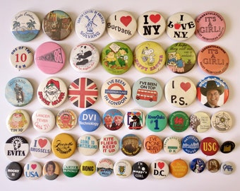 Vintage Pinback Buttons -  Misc. Novelty Pins - You Choose - Genuine Vintage Pin Button