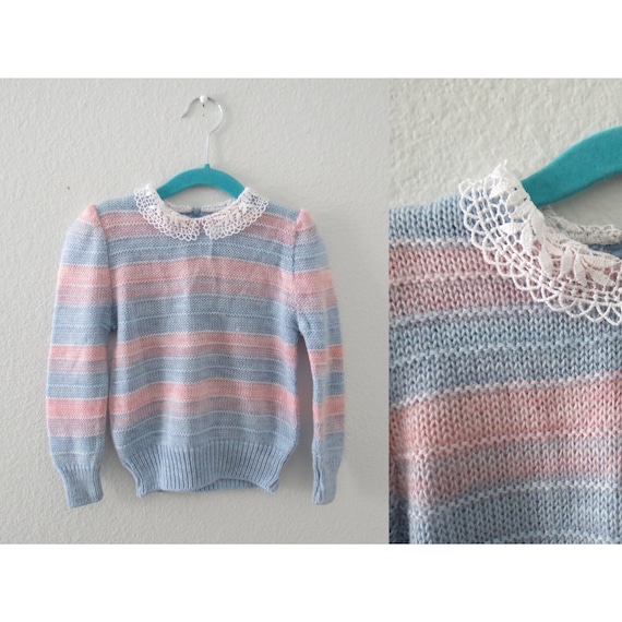 Pastel Knit Sweater Vintage Toddler Pullover Blue… - image 1