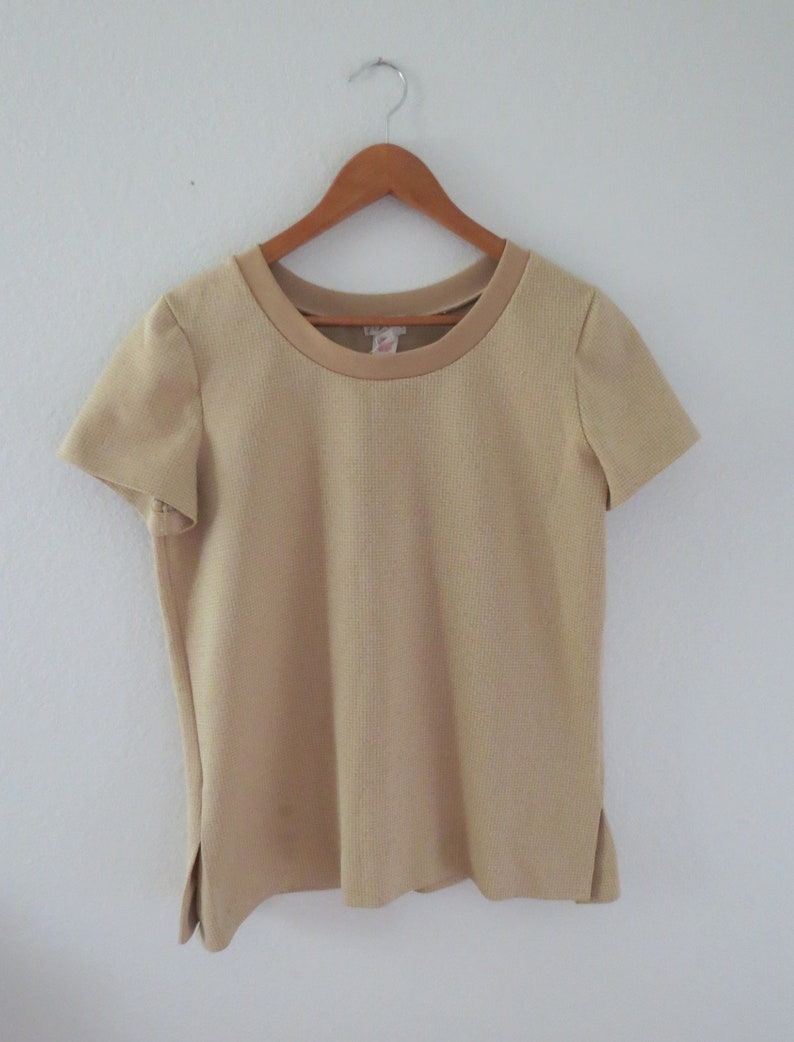 Mod Blouse 60s Beige Polyester Top