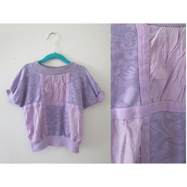 Vintage Girls Top Pastel Lavender Purple Dolman Blouse - Size Small
