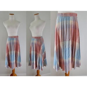 Vintage 70s Plaid Midi Skirt - Pastel Wool High Waisted A-line Skirt Fall Autumn Winter - Size Small