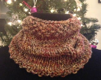 Rust and tan knit cowl