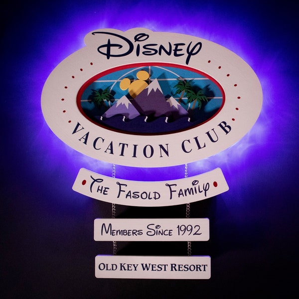 Old School Disney Vacation Club Logo Wooden Door Magnet, with LED Lights, Disney cruise door magnet, DVC wall decoration