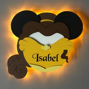 Belle Princess Wooden Door Magnets with Lights for Disney cruise, Belle Minnie, Beauty and the Beast, Princess wall decor