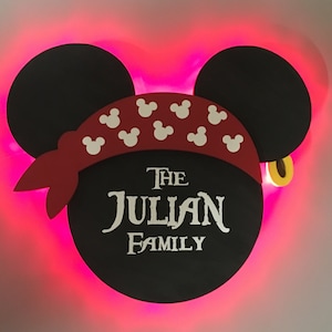 Pirate Mickey Disney Cruise Line wooden Door Magnet with LED lights, Disney cruise door magnet, Mickey pirate wall decoration