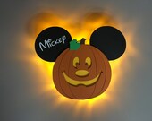 Pumpkin Mickey Door Magnets made from wood with LED lights, Halloween Mickey, Halloween on the High Seas, Disney cruise door magnet