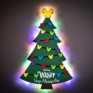 Mickey Christmas Tree Disney Cruise Door Magnet with LED lights, Wooden Very Merrytime Cruise magnet, Mickey xmas wall decor