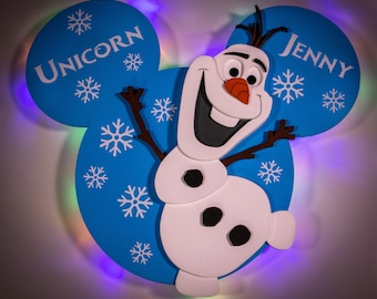 Imanes de puerta de madera con luces de Olaf para cruceros de Disney, Elsa y Minnie, Frozen y Minnie, decoración de pared de Frozen, Frozen y Mickey.