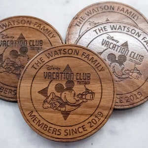 DVC coasters - set of 4, Disney Vacation Club Wooden coasters, personalized with your name, etc, walnut coasters