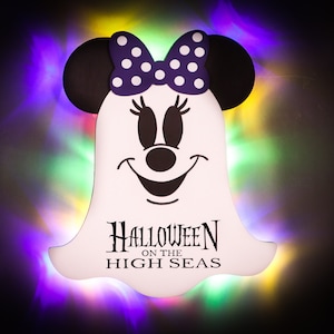 Ghost Minnie or Mickey or Bat Disney cruise door magnets, personalized with LED light, Halloween on the High Seas, Halloween wall decoration