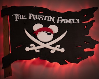 Pirate Flag Mickey Disney Cruise Line wooden Door Magnet with LED lights, Disney cruise door magnet, pirate wall decoration