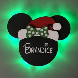 Mrs. Claus Minnie or Santa Mickey magnet personalized wooden door magnets with LED backlighting, Disney cruise door magnet, Christmas decor