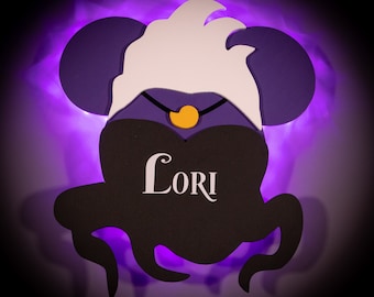 Imanes de madera para puerta con luces de Úrsula, villana de Disney, para cruceros Disney, imán para puerta de crucero Disney, imán bajo el mar, decoración de pared de Úrsula