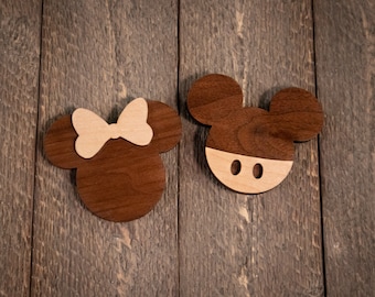 Mickey & Minnie hardwood magnets, Walnut and Maple Mickey Magnet, perfect for Disney Cruise Line Fish Extenders, Disney Cruise pixie dust