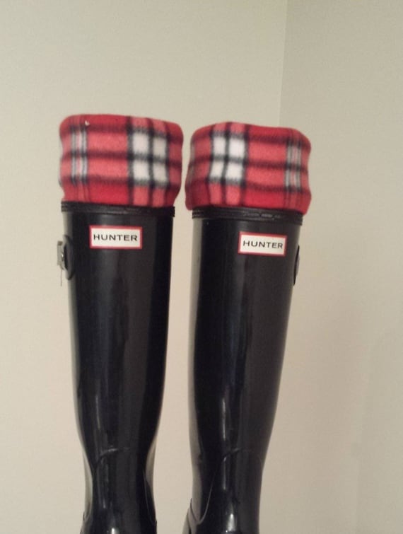 red and black plaid rain boots