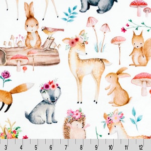 Sweet Darlings Digital Minky, Minky Fabric By The Yard, Shannon Fabrics Sweet Darlings Cuddle Minky, Woodland Fabric
