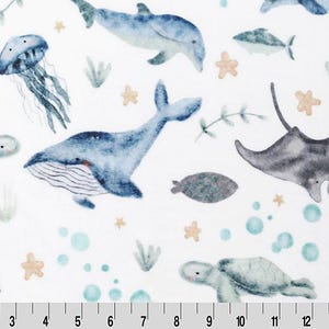 Under The Sea Digital Cuddle Multi, Minky Fabric By The Yard, Shannon Fabrics, Turtle Fabric