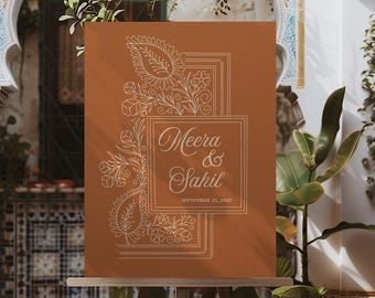 Indian Wedding Welcome Sign Template, Desi Reception Welcome Poster, Minimalist and Delicate Wedding Entrance Board Canva, Instant Download