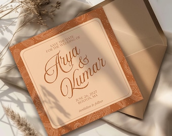 Moderne Paisley Save the Date Vorlage, indische Hochzeitsansage, bearbeitbare Canva (14,5 "x 14,5 ") (digitaler Download)