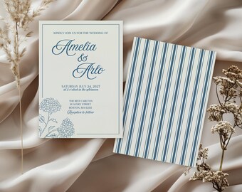 Botanische Hochzeit Hortensie Einladung, bearbeitbare Canva Vorlage, elegante Blumentischschilder, 5x7 Digitaldruck