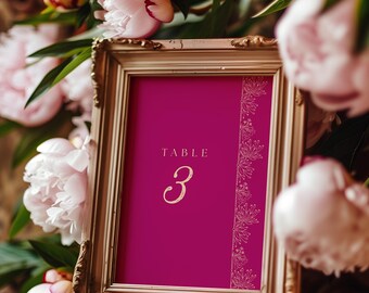 Indische Hochzeit Tischnummern Vorlage, botanische Desi-Empfang Tischdekoration, minimalistische Hochzeit Tischschilder Canva, elegante Blumen bedruckbar