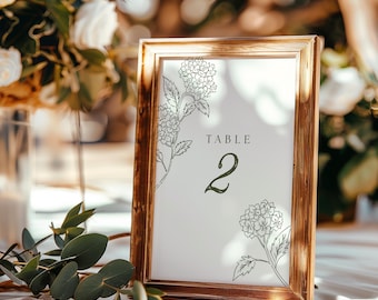 Hortensien Tischnummern, Garten Hochzeit Dekor, elegante florale Schilder (5x7 Digitaldruck)