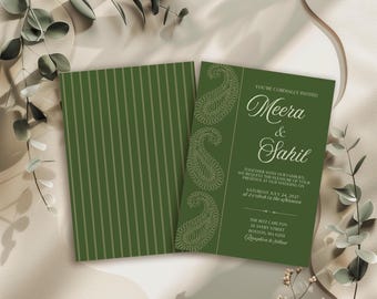 Moderne Paisley Indianer Hochzeitseinladung, bearbeitbare Canva Vorlage, Hochzeitseinladung (Digitaler Download)
