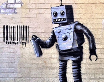Coney Island Robot Banksy canvas Print Street Art Grafitti
