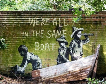 Banksy we're all in the same boat Street Art Grafitti Premium Canvas Print