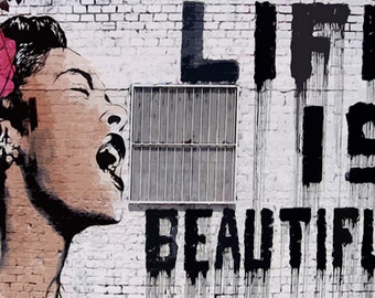 Huge 30 x 40 inch Life is Beautiful Banksy canvas Street Art Grafitti premium print