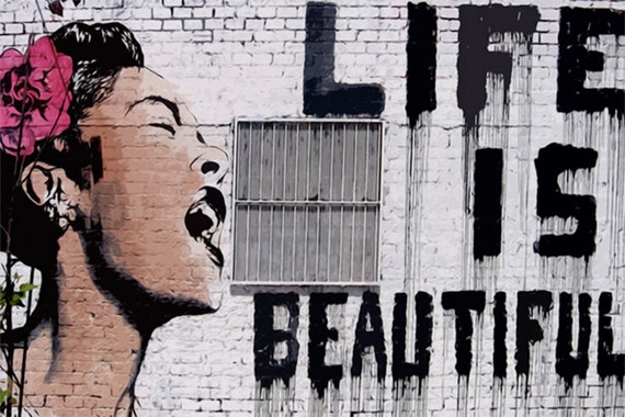 ACEO Banksy Life is Beatiful Graffiti Street Art Canvas Giclee Print